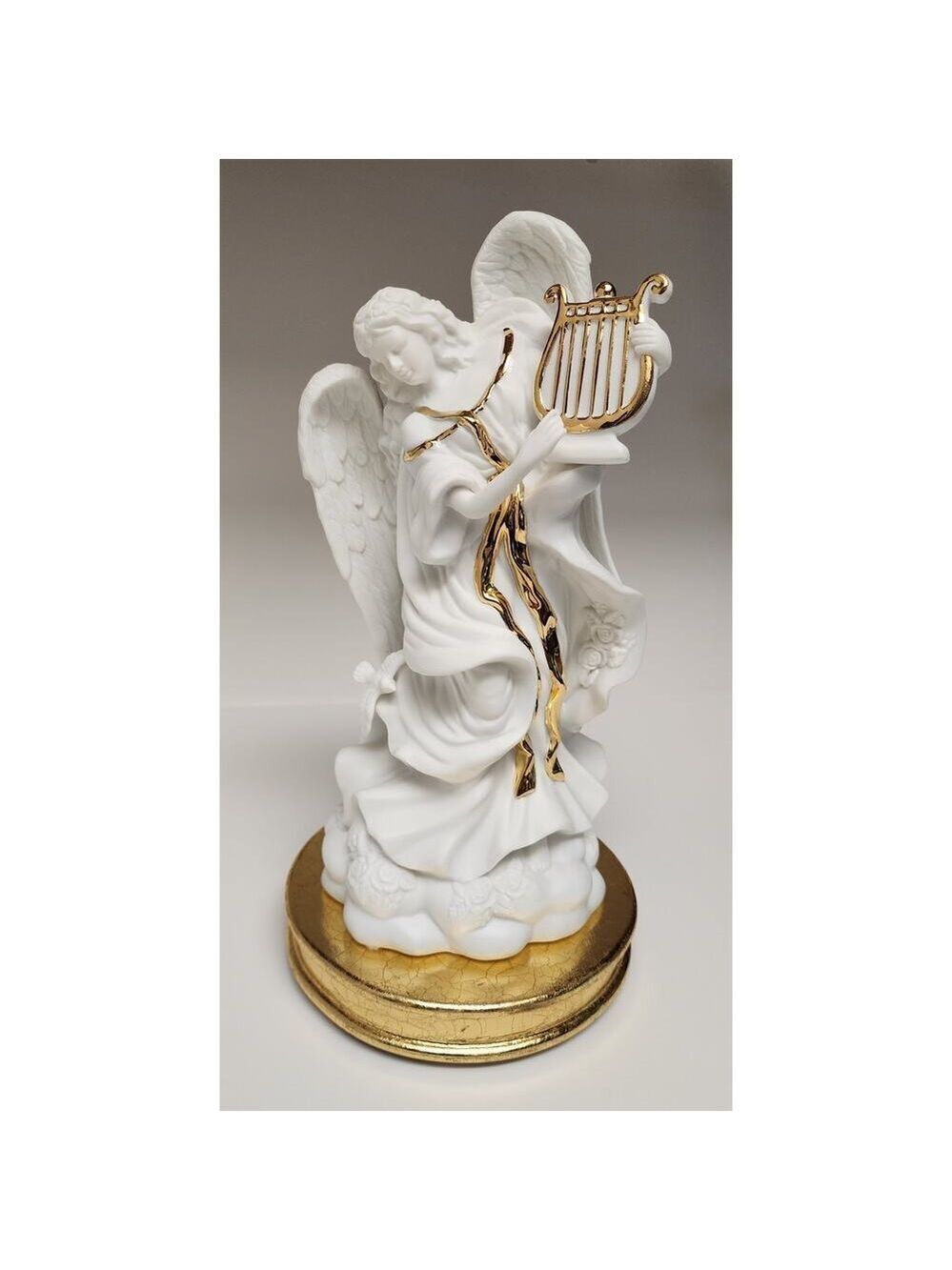 Vintage Hand Painted Porcelain Angel With Wood Base Tabletop/Mantel Centerpiece